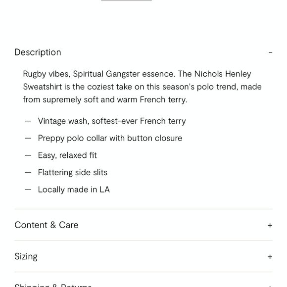 SPIRITUAL GANGSTER NICHOLS HENLEY SWEATSHIRT BRAND NEW- NWT- NEVER WORN!!! - Picture 12 of 13